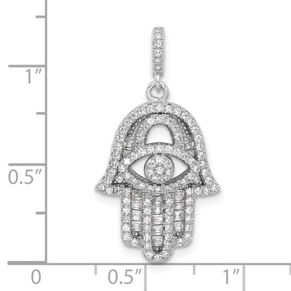 Sterling Silver Rhodium-Plated CZ Evil Eye Hamsa Pendant