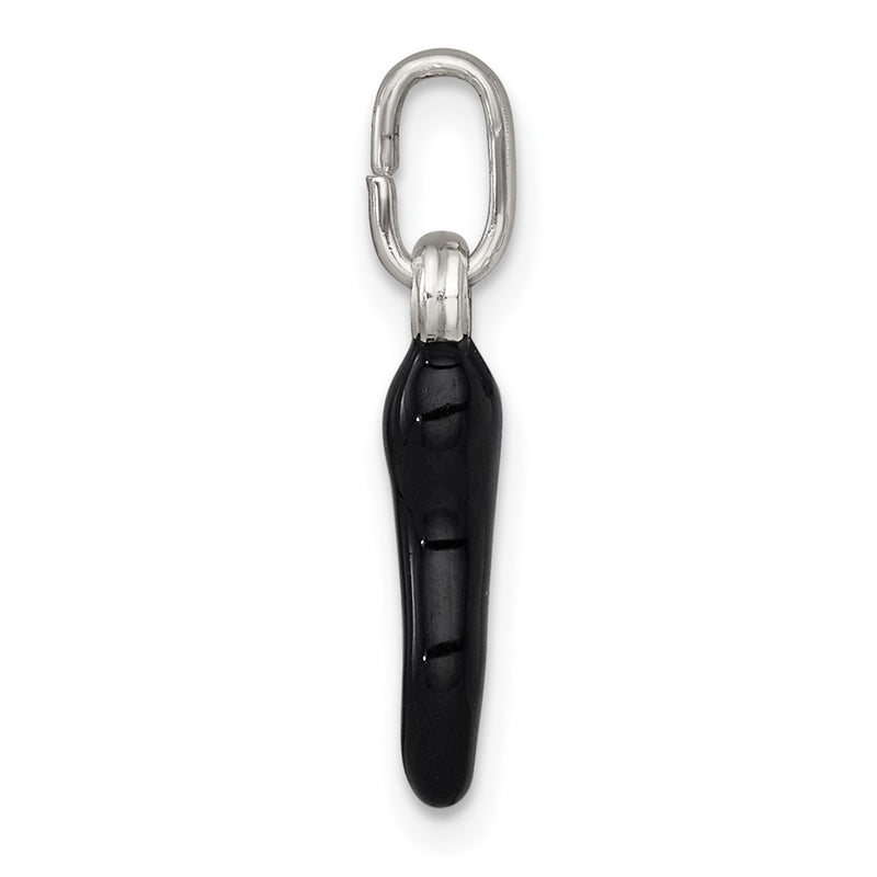 Sterling Silver Black Enamel Italian Horn Pendant