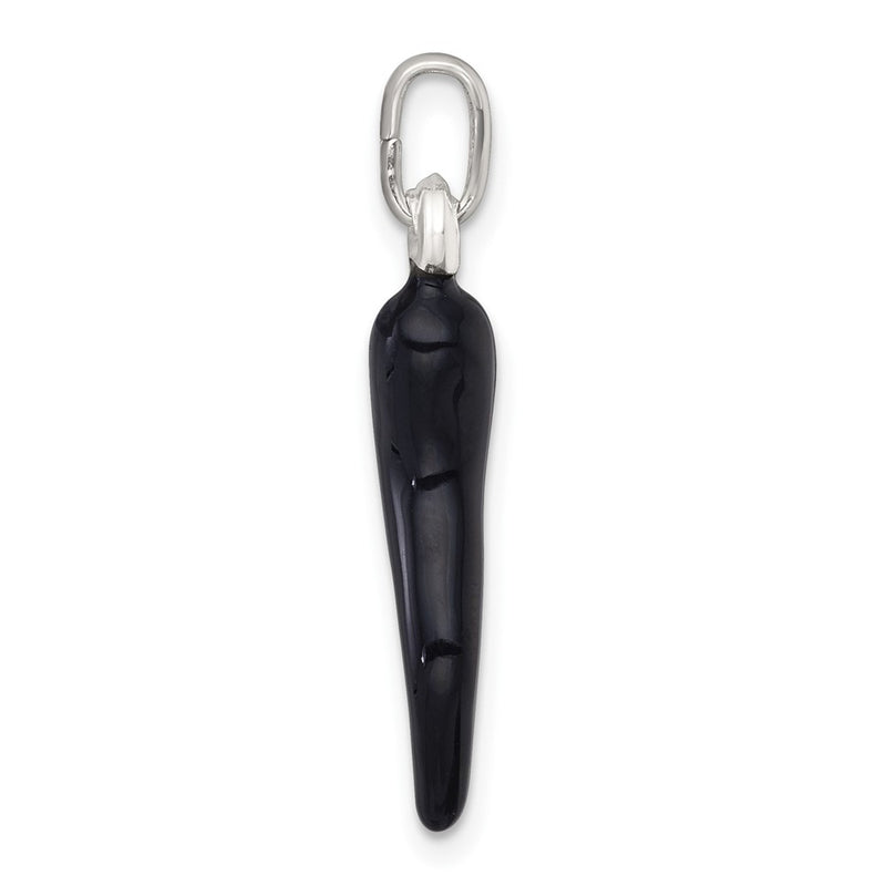 Sterling Silver Black Enamel Italian Horn Pendant