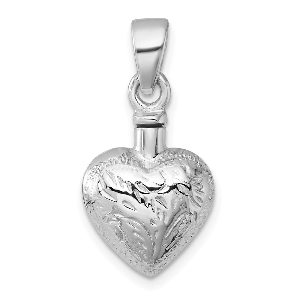 Sterling Silver Rhodium-Plated Polished & Textured Heart Ash Holder