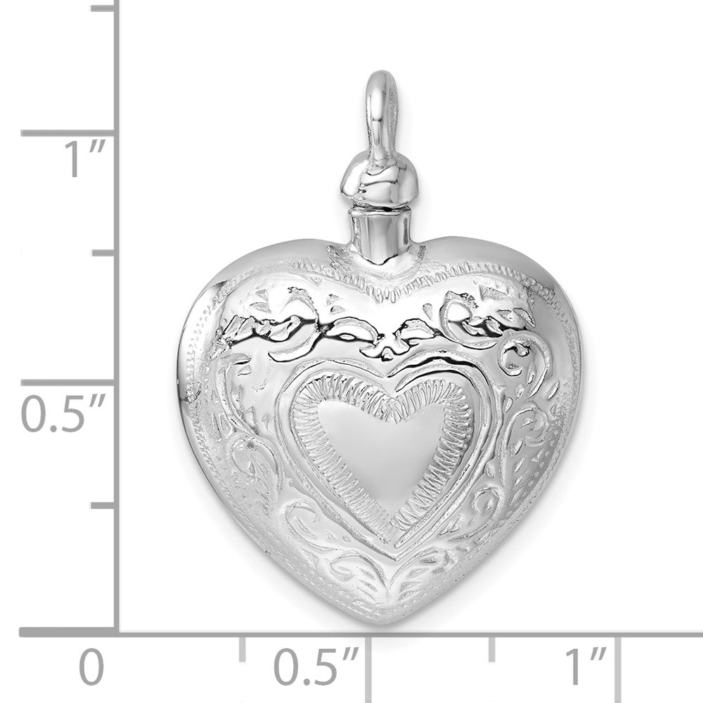 Sterling Silver Rhodium-Plated Heart with Design Ash Holder Pendant