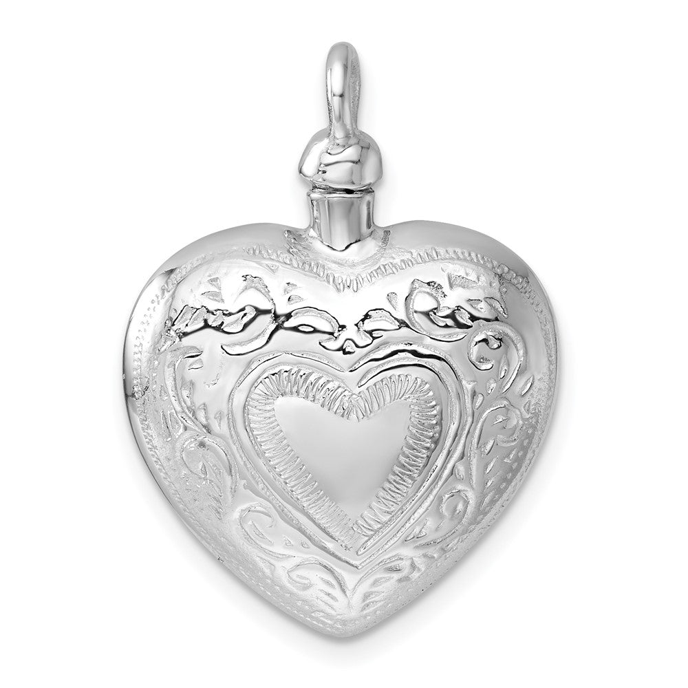Sterling Silver Rhodium-Plated Heart with Design Ash Holder Pendant