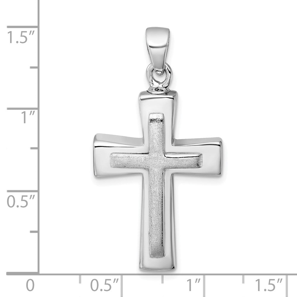 Sterling Silver Rhodium-Plated Polished / Brushed Cross Ash Holder Pendant