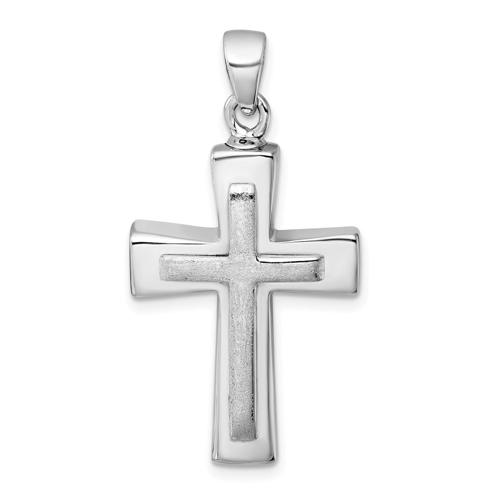Sterling Silver Rhodium-Plated Polished / Brushed Cross Ash Holder Pendant