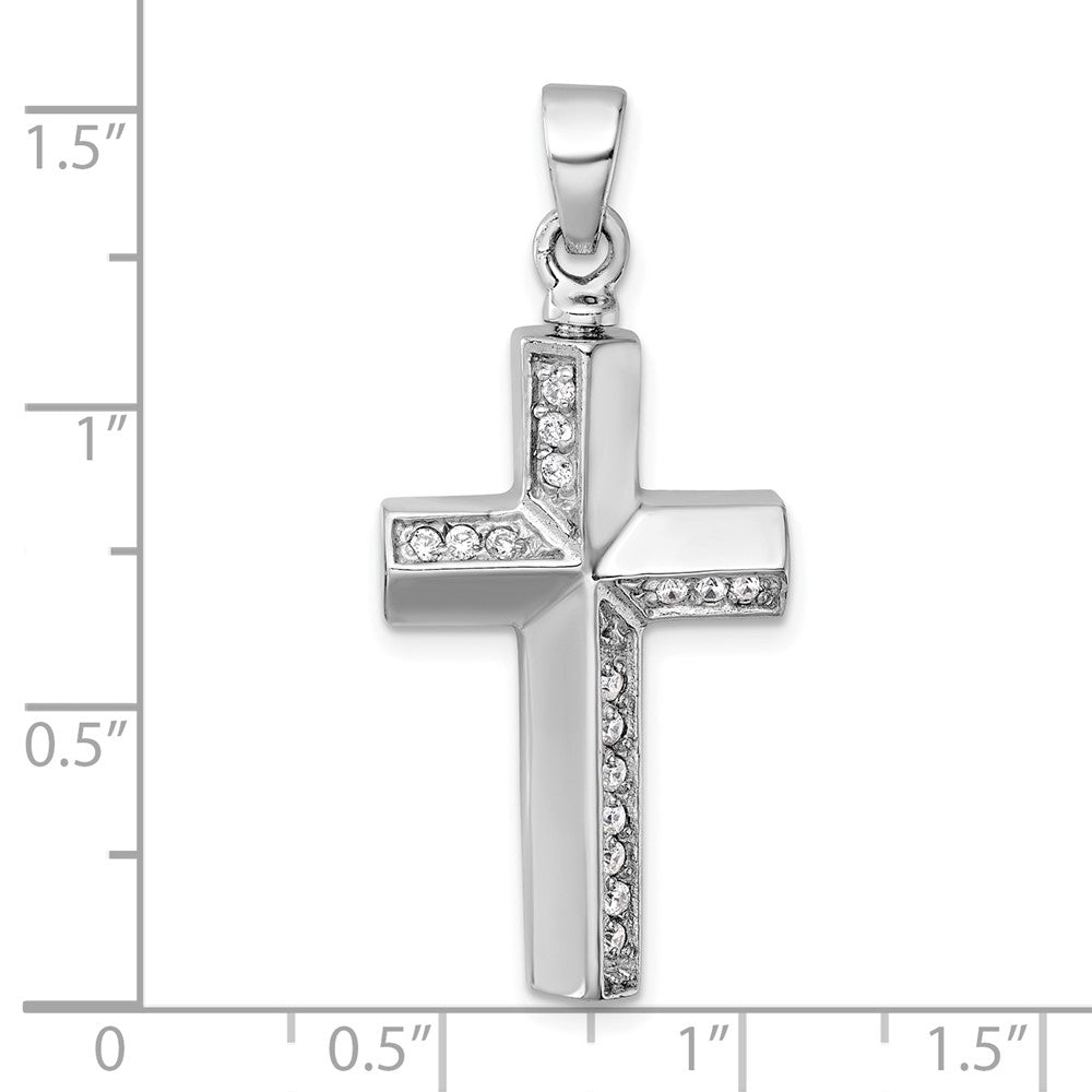Sterling Silver Rhodium-Plated Polished CZ Cross Ash Holder Pendant