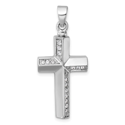 Sterling Silver Rhodium-Plated Polished CZ Cross Ash Holder Pendant