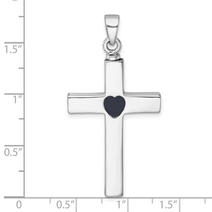 Sterling Silver Rhodium-Plated Cross Enameled Heart Ash Holder Pendant