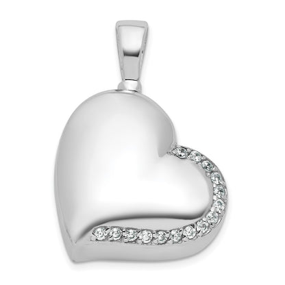 Sterling Silver Rhodium-Plated Polished CZ Heart Ash Holder Pendant