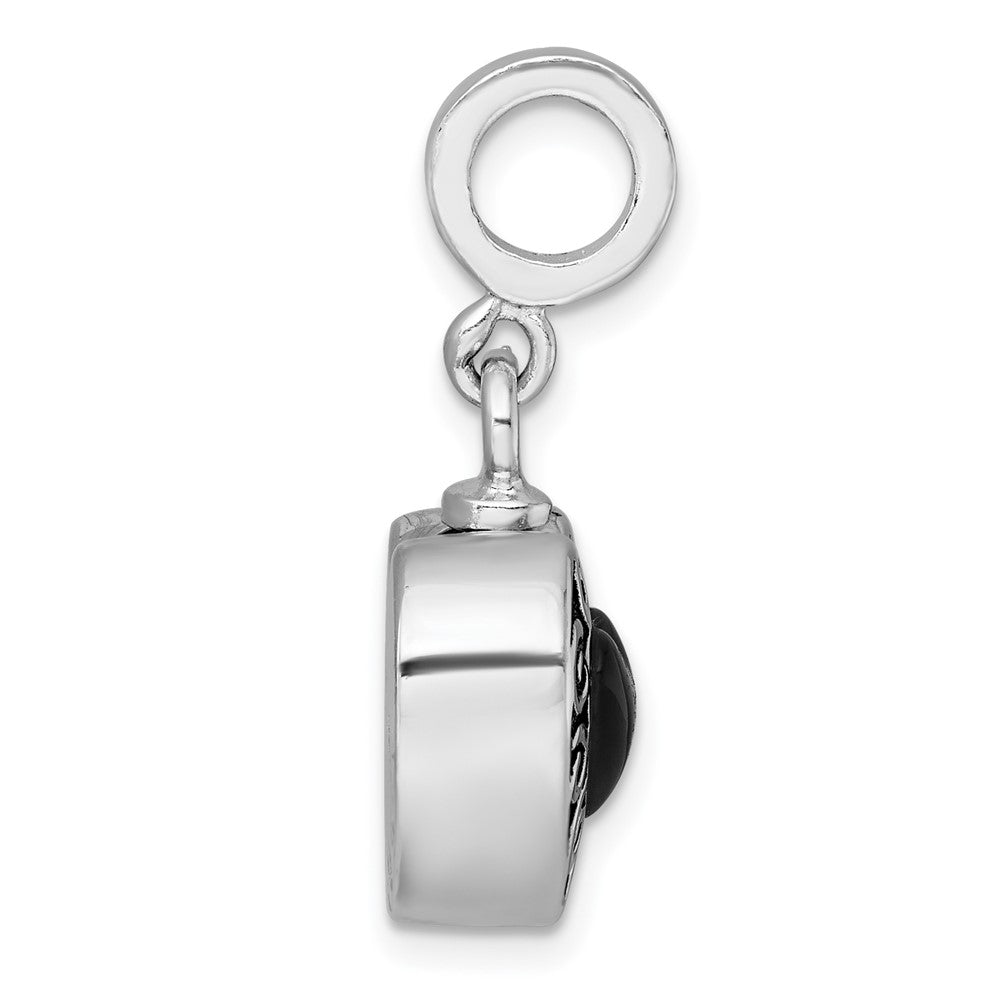 Sterling Silver Rhodium Plated Onyx Enameled Heart Ash Holder Bead/pendant