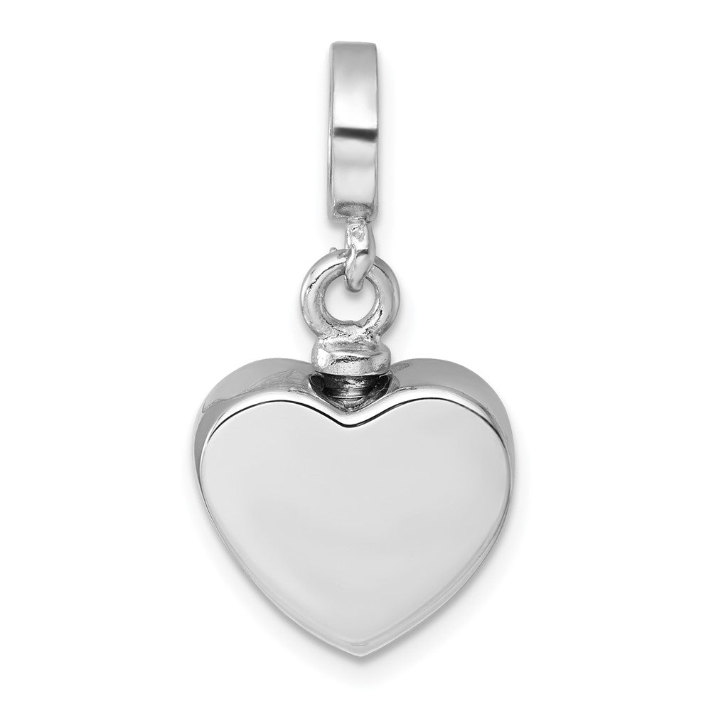 Sterling Silver Rhodium Plated Onyx Enameled Heart Ash Holder Bead/pendant