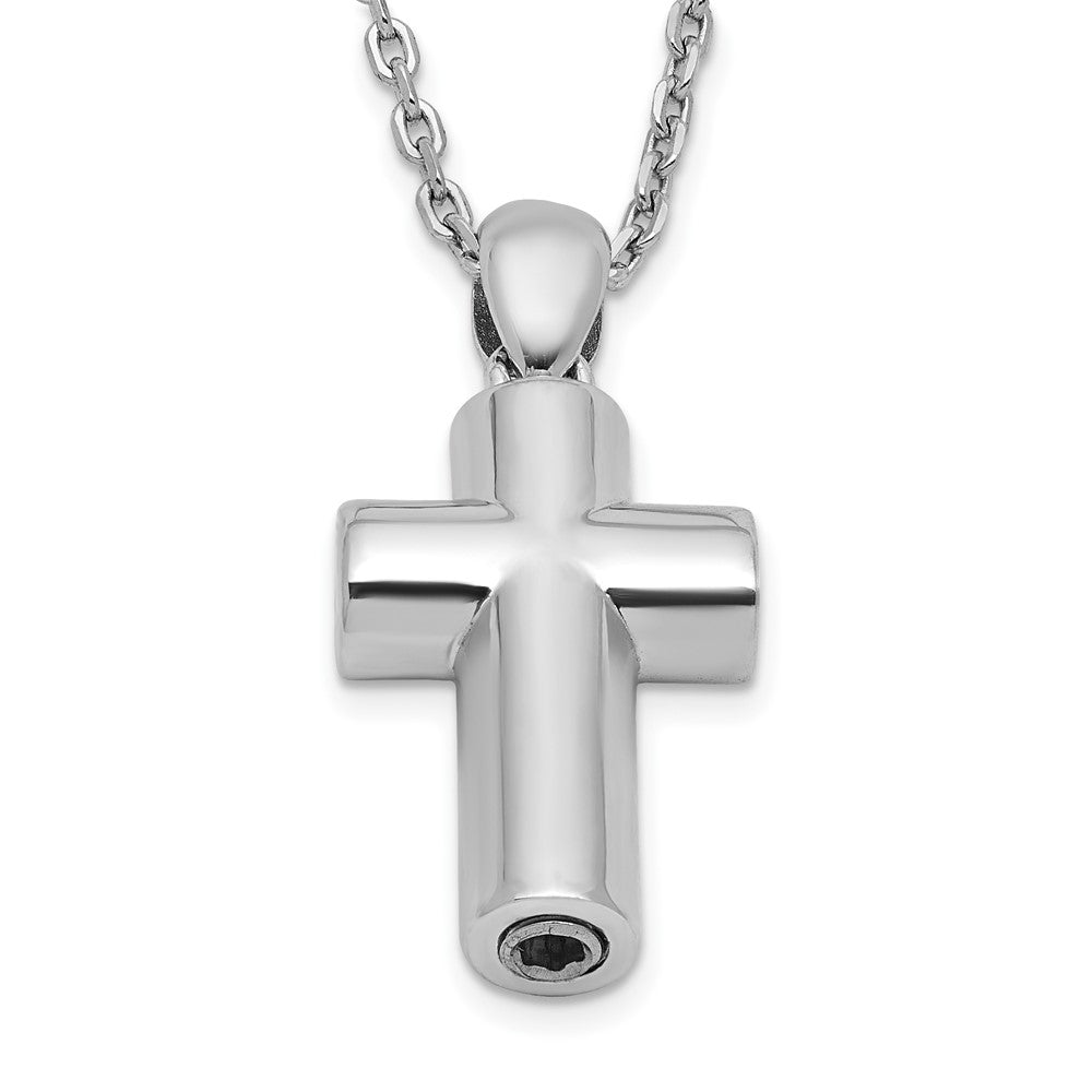 Sterling Silver Rhodium-Plated Polished 18in Cross Ash Holder Necklace