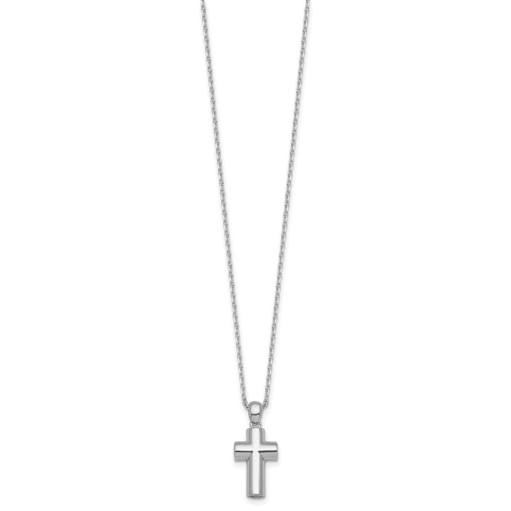 Sterling Silver Rhodium-Plated Polished 18in Cross Ash Holder Necklace