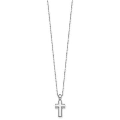 Sterling Silver Rhodium-Plated Polished 18in Cross Ash Holder Necklace