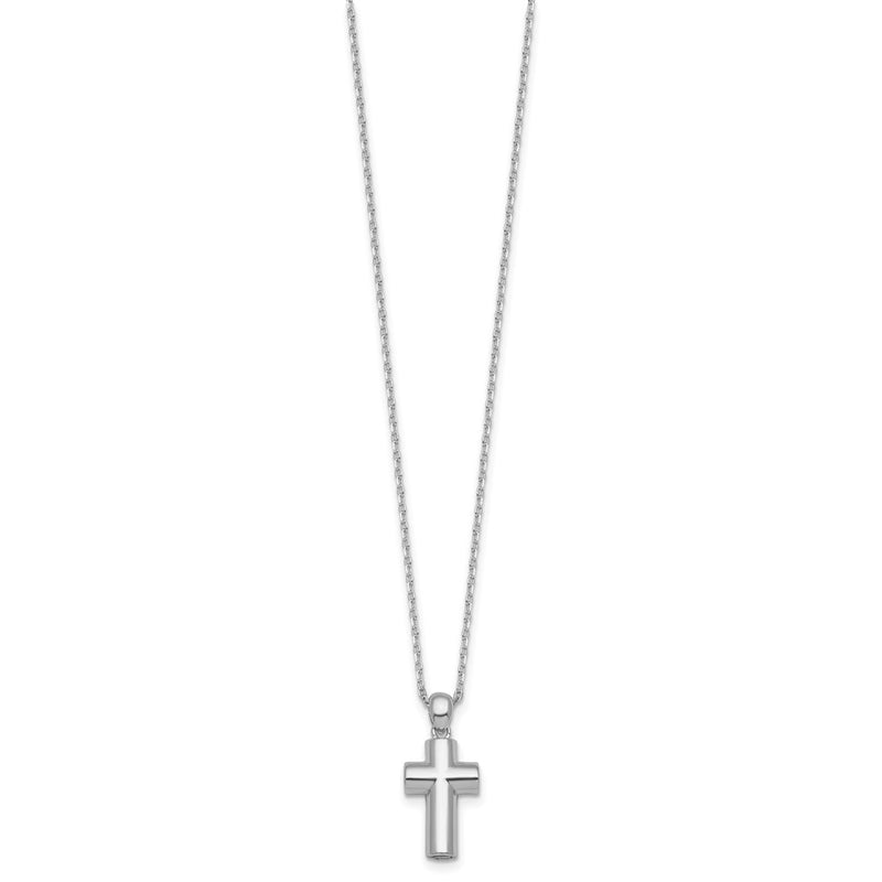 Sterling Silver Rhodium-Plated Polished 18in Cross Ash Holder Necklace