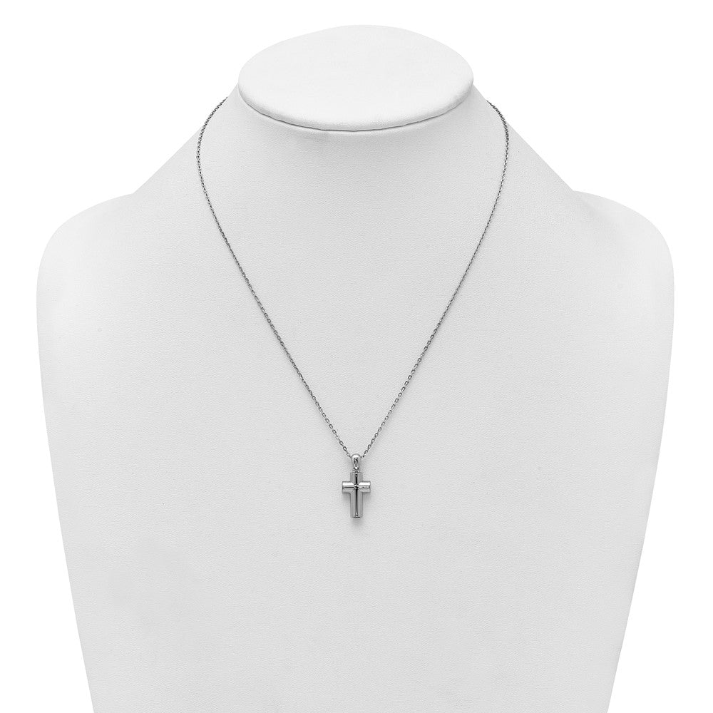 Sterling Silver Rhodium-Plated Polished 18in Cross Ash Holder Necklace
