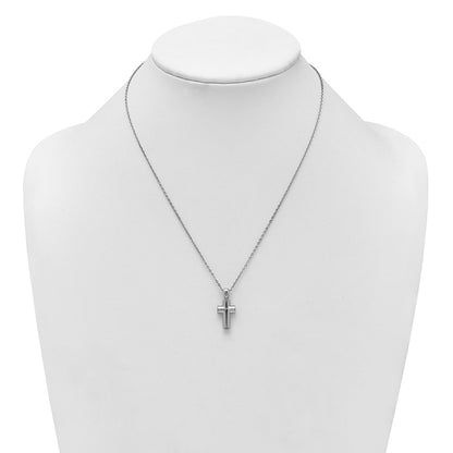 Sterling Silver Rhodium-Plated Polished 18in Cross Ash Holder Necklace