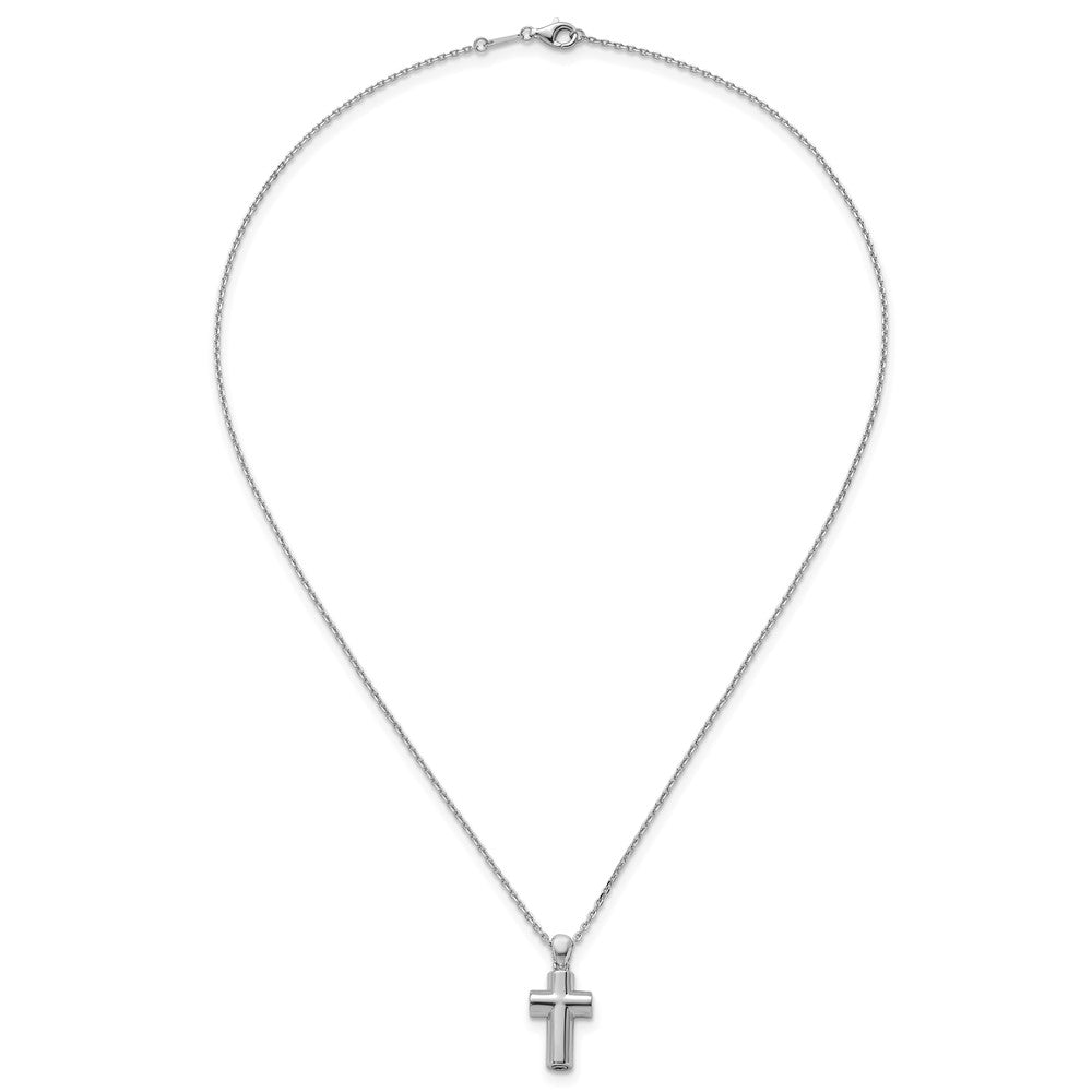 Sterling Silver Rhodium-Plated Polished 18in Cross Ash Holder Necklace