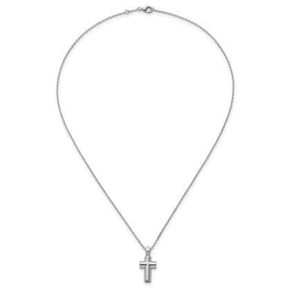 Sterling Silver Rhodium-Plated Polished 18in Cross Ash Holder Necklace