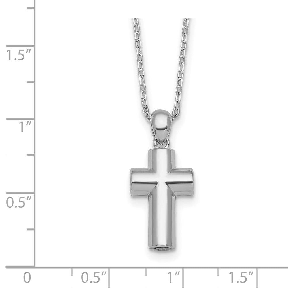 Sterling Silver Rhodium-Plated Polished 18in Cross Ash Holder Necklace