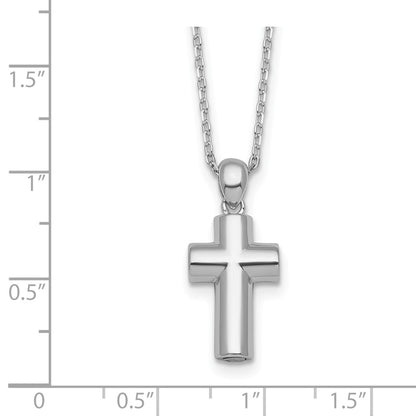 Sterling Silver Rhodium-Plated Polished 18in Cross Ash Holder Necklace