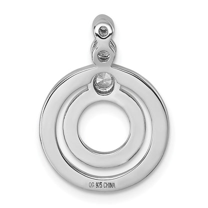 Sterling Silver Rhodium-Plated CZ Black/red Enamel Circle Pendant