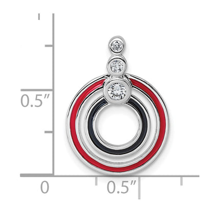 Sterling Silver Rhodium-Plated CZ Black/red Enamel Circle Pendant