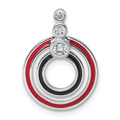 Sterling Silver Rhodium-Plated CZ Black/red Enamel Circle Pendant