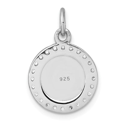 Sterling Silver Rhodium-Plated Polished CZ Engraveable Circle Pendant