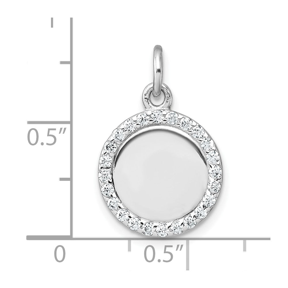 Sterling Silver Rhodium-Plated Polished CZ Engraveable Circle Pendant