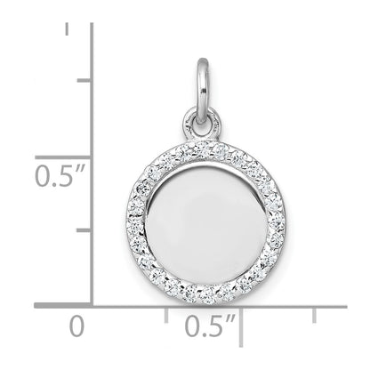 Sterling Silver Rhodium-Plated Polished CZ Engraveable Circle Pendant