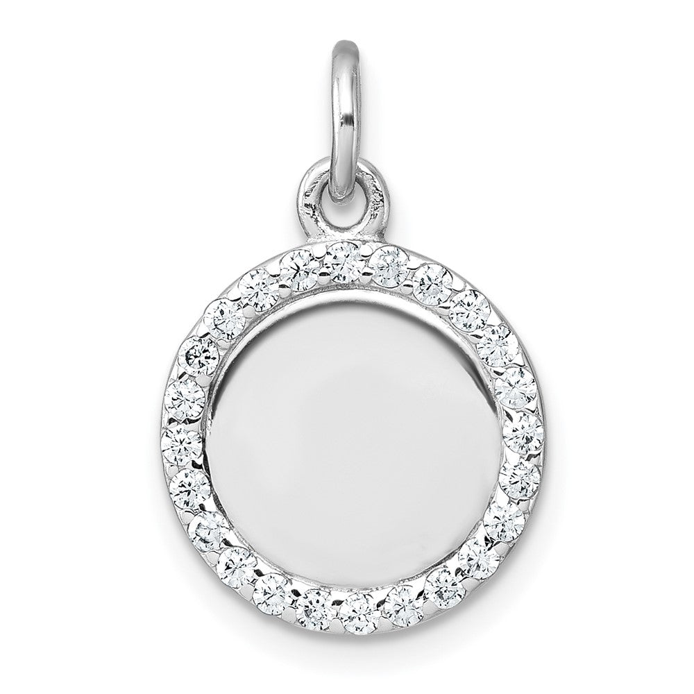 Sterling Silver Rhodium-Plated Polished CZ Engraveable Circle Pendant