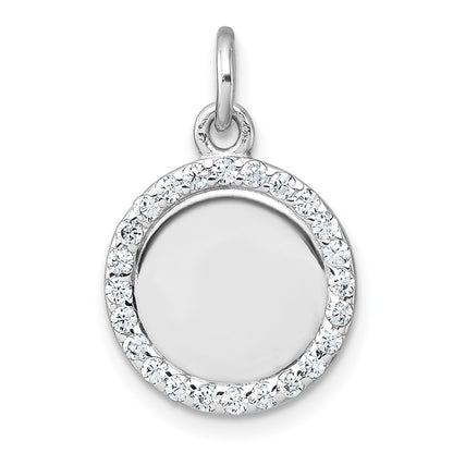 Sterling Silver Rhodium-Plated Polished CZ Engraveable Circle Pendant