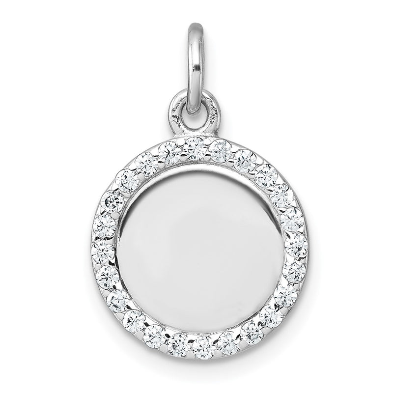 Sterling Silver Rhodium-Plated Polished CZ Engraveable Circle Pendant