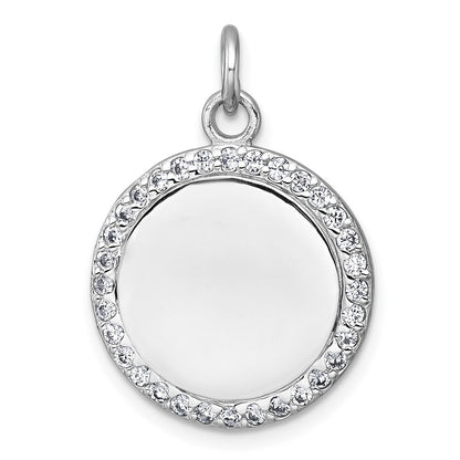 Sterling Silver Rhodium-Plated Polished CZ Engraveable Circle Pendant