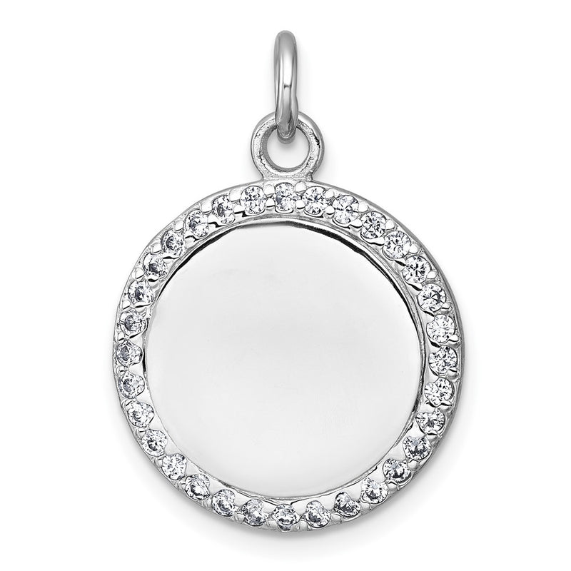 Sterling Silver Rhodium-Plated Polished CZ Engraveable Circle Pendant