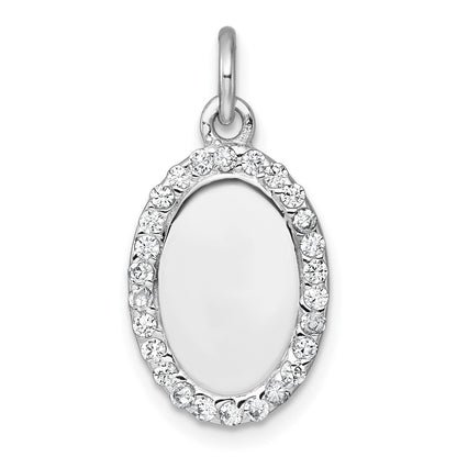 Sterling Silver Rhodium-Plated Polished CZ Engraveable Oval Pendant