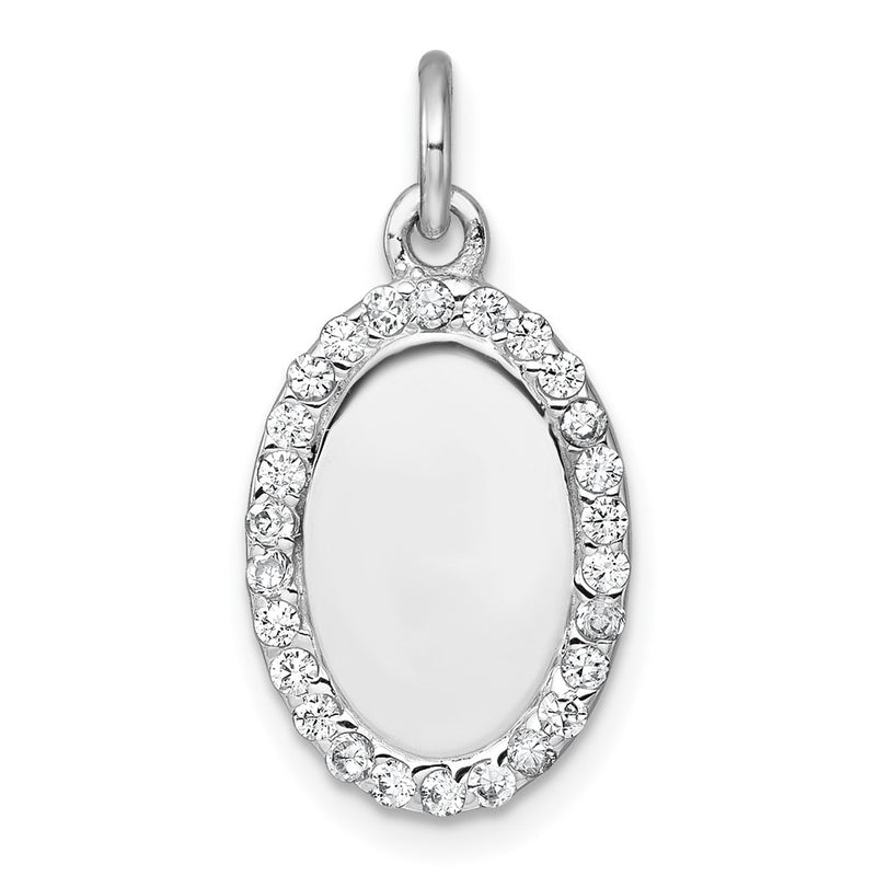 Sterling Silver Rhodium-Plated Polished CZ Engraveable Oval Pendant