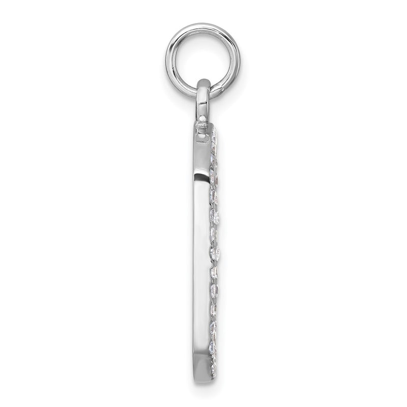 Sterling Silver Rhodium-Plated Polished CZ Engraveable Dog Tag Pendant