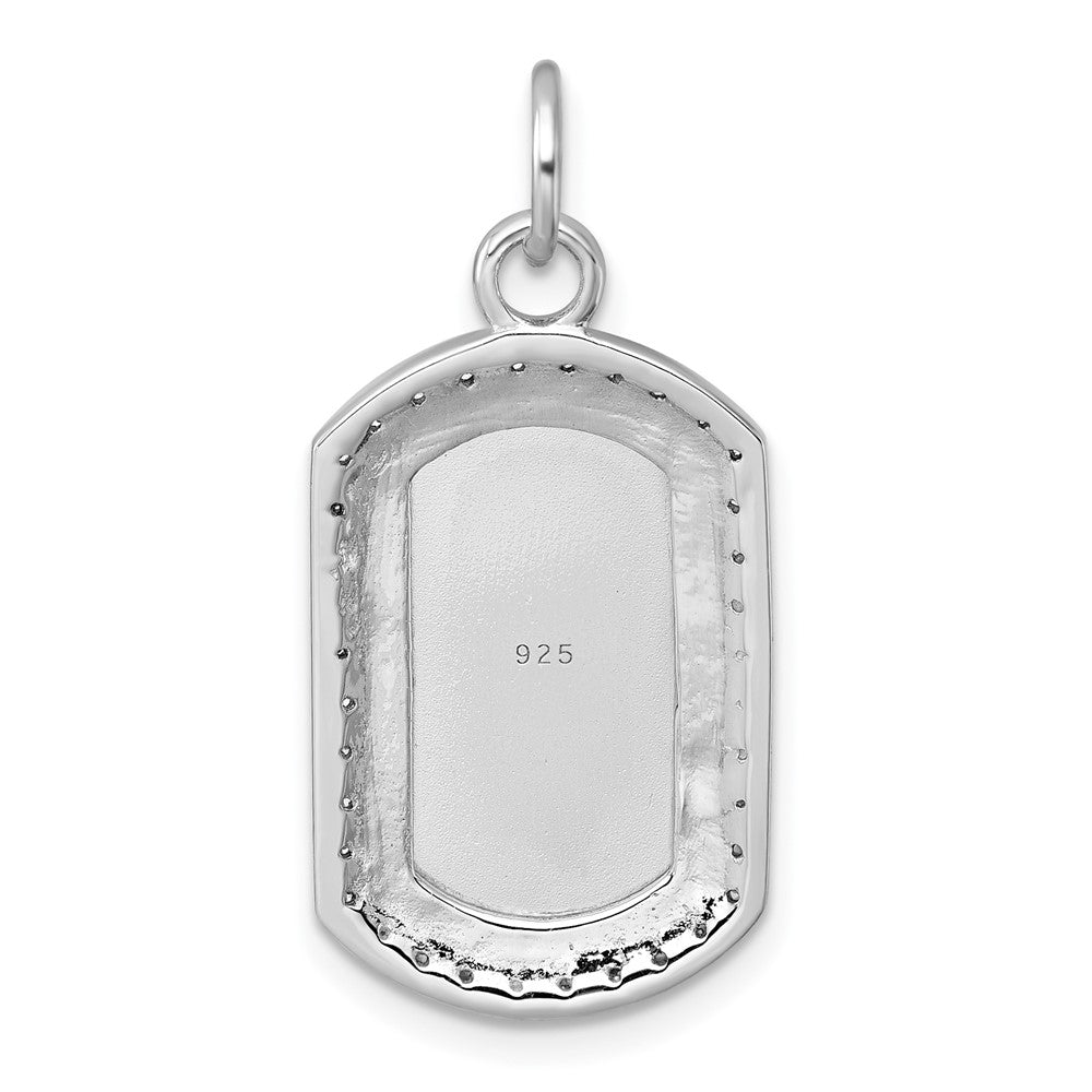 Sterling Silver Rhodium-Plated Polished CZ Engraveable Dog Tag Pendant