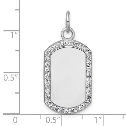 Sterling Silver Rhodium-Plated Polished CZ Engraveable Dog Tag Pendant