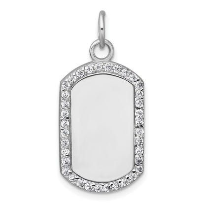 Sterling Silver Rhodium-Plated Polished CZ Engraveable Dog Tag Pendant
