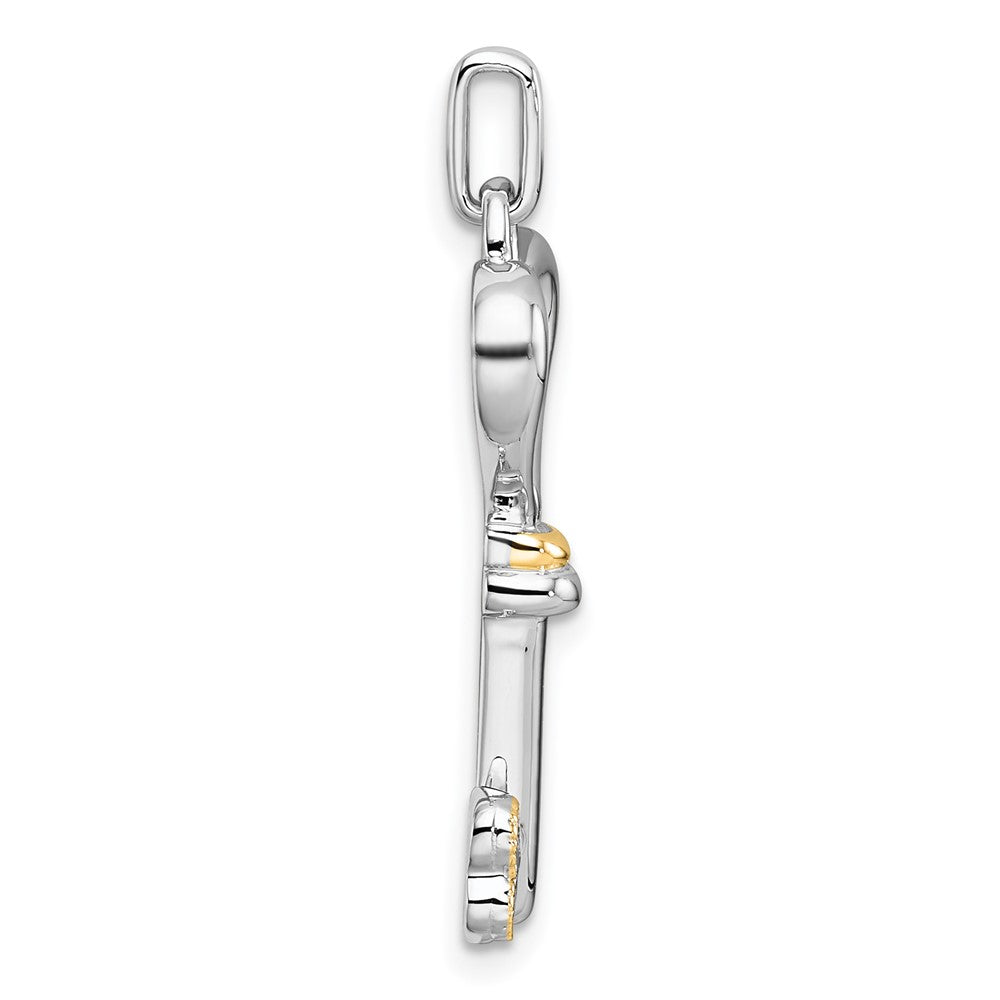 Sterling Silver Rh-Pl w/Silver/14K Two-Tone Accent Polished CZ Heart Key Pendant