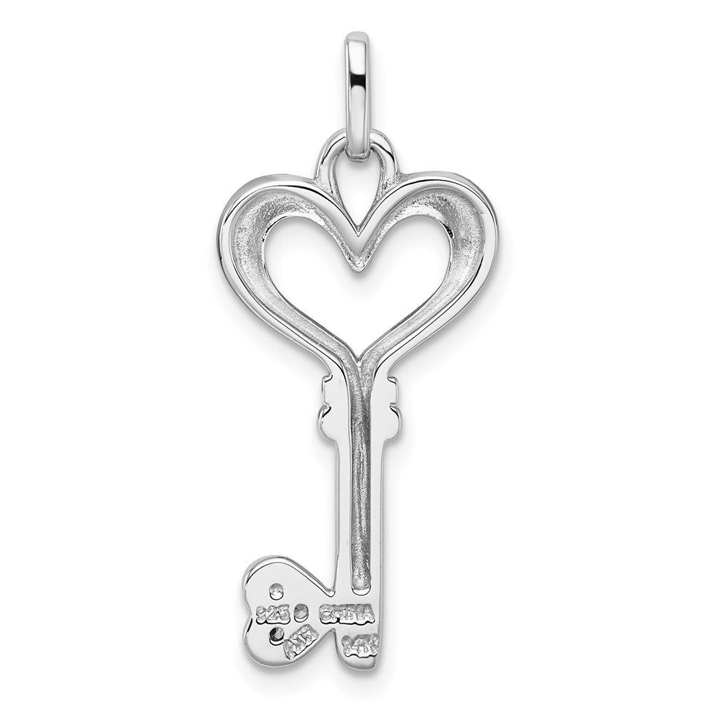 Sterling Silver Rh-Pl w/Silver/14K Two-Tone Accent Polished CZ Heart Key Pendant
