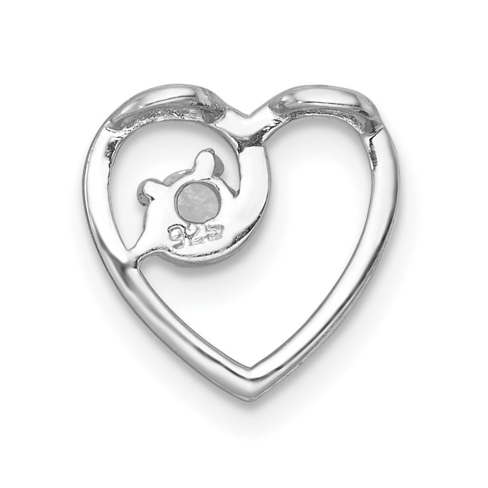 Sterling Silver Rhodium Plated Polished CZ Heart Chain Slide Pendant
