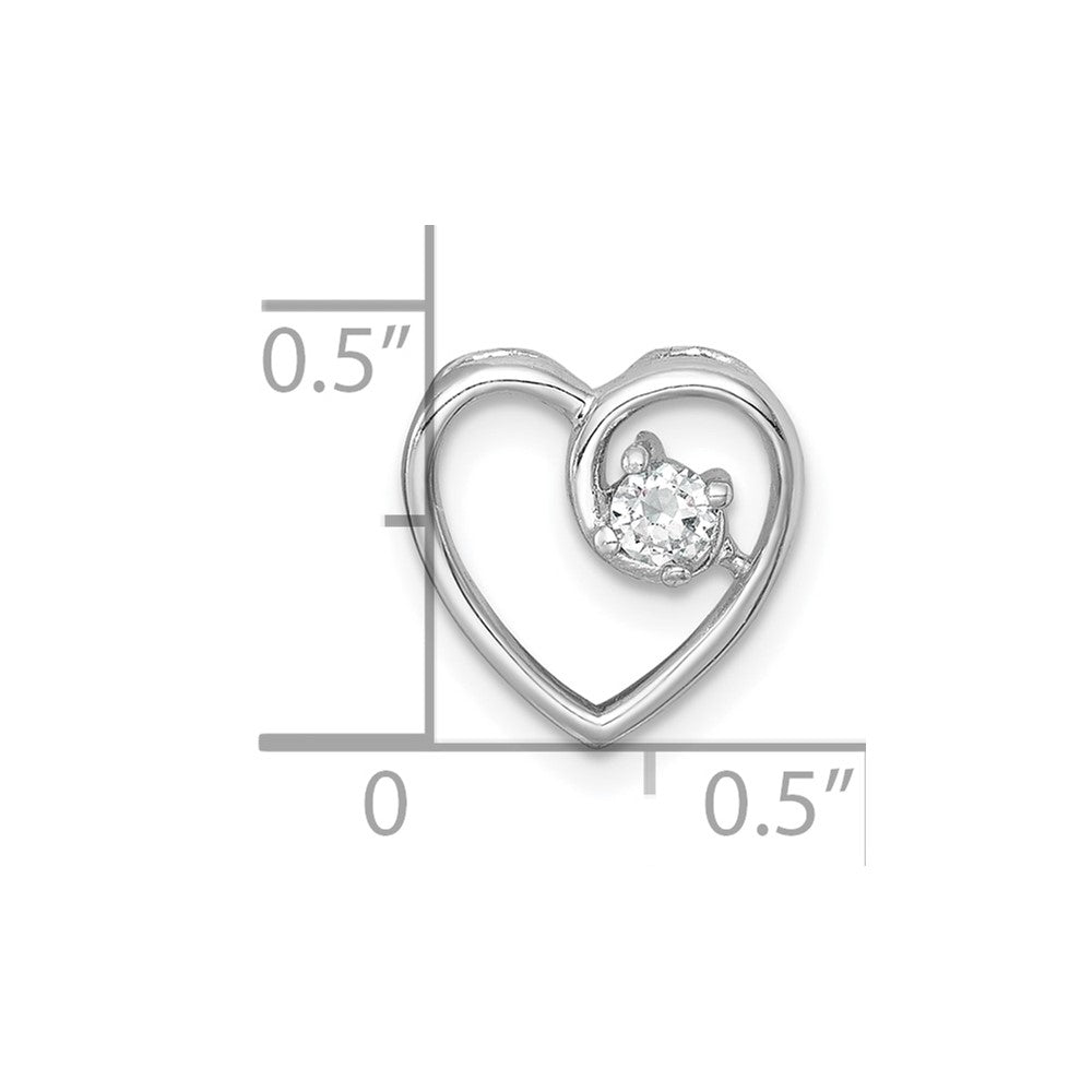 Sterling Silver Rhodium Plated Polished CZ Heart Chain Slide Pendant