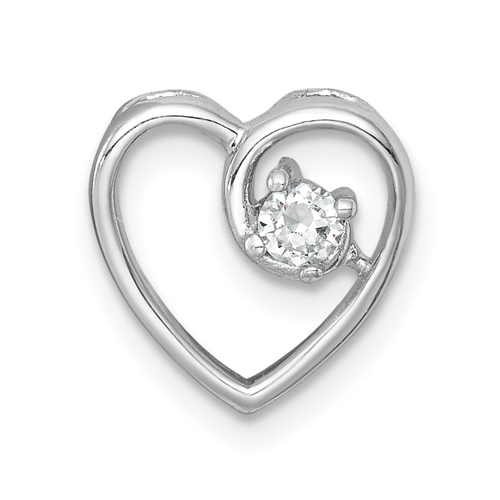 Sterling Silver Rhodium Plated Polished CZ Heart Chain Slide Pendant