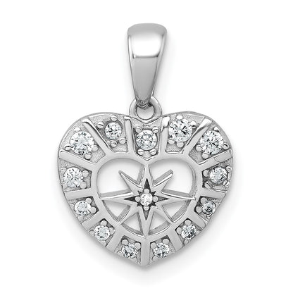 Sterling Silver Rhodium-Plated Polished CZ Star Heart Pendant