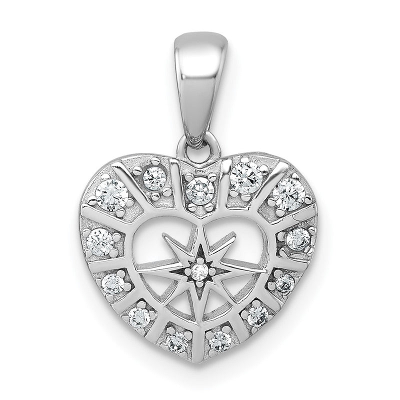 Sterling Silver Rhodium-Plated Polished CZ Star Heart Pendant