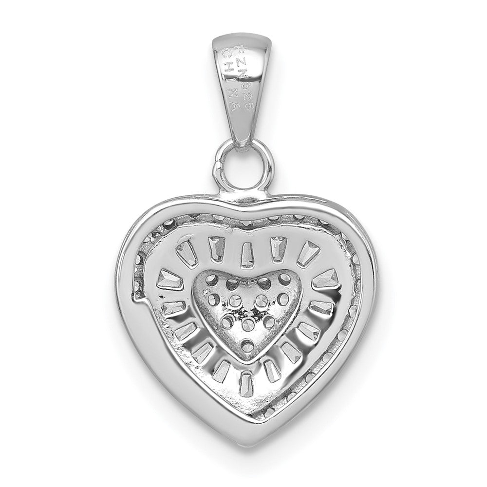 Sterling Silver Rhodium-Plated White CZ Heart Pendant