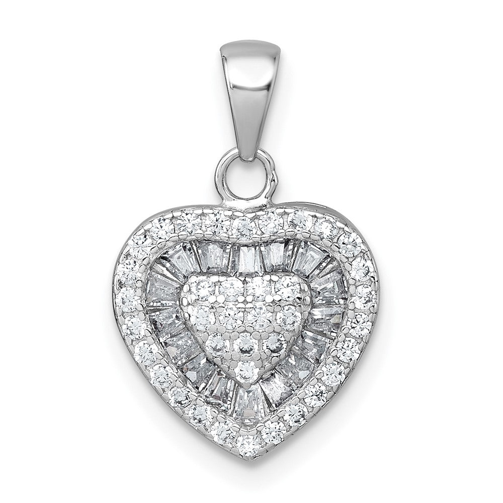 Sterling Silver Rhodium-Plated White CZ Heart Pendant